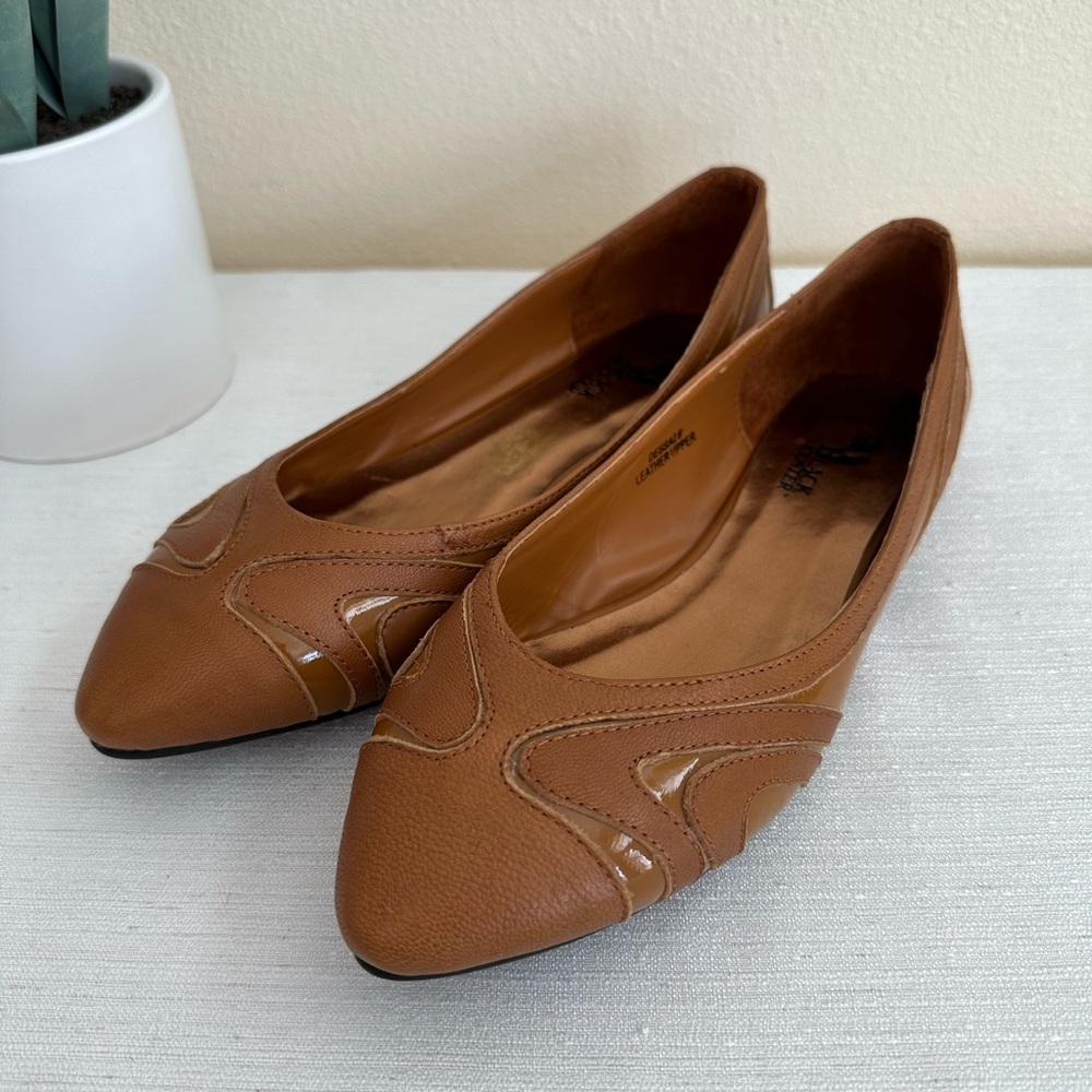 New Black Rooster Camel Leather Ballet Flats Woman’s 9